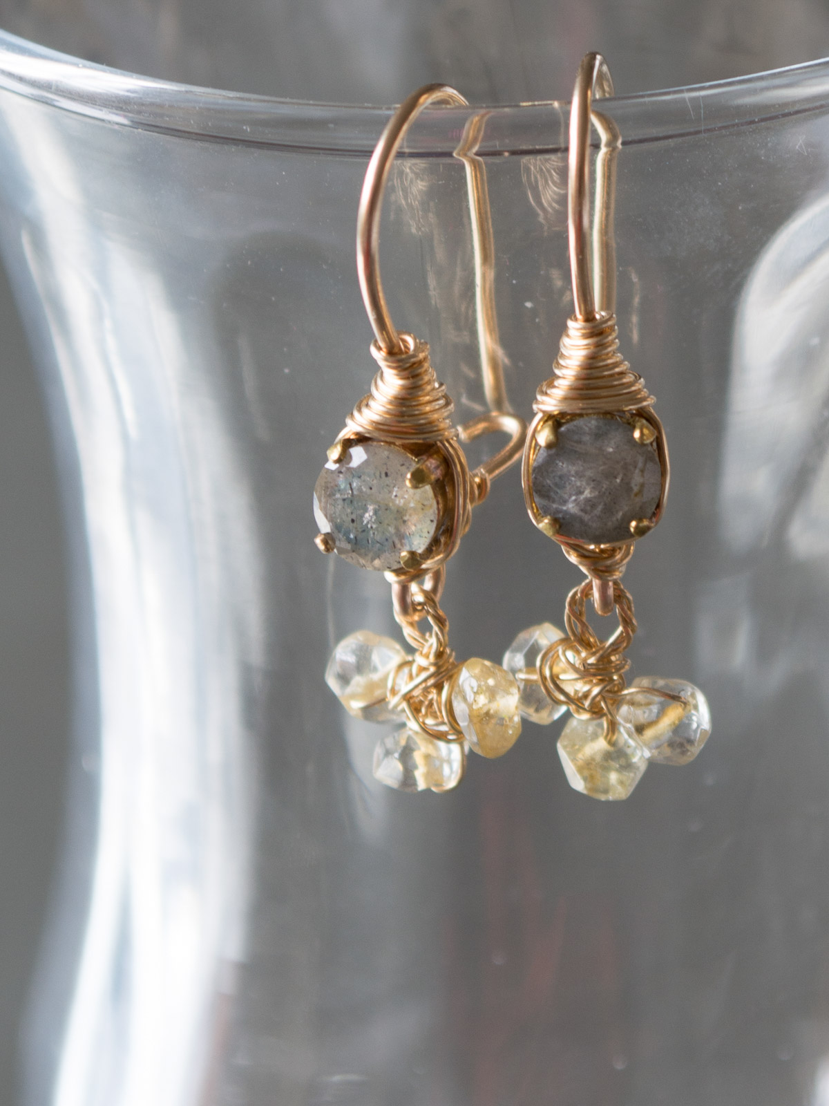 earrings Small Clover labradorite and citrine